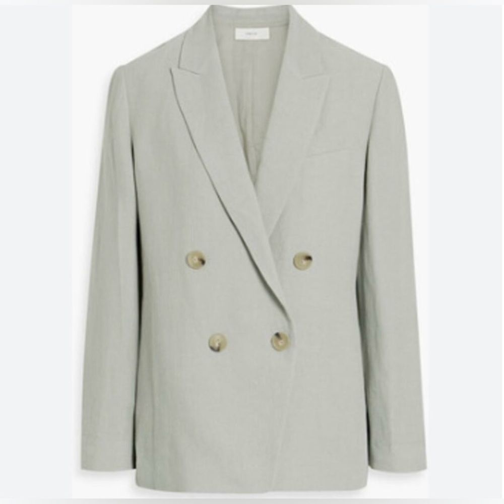 Vince Crepe Double-Breasted Blazer Size 12 Linen blend Minimalist Clean beauty